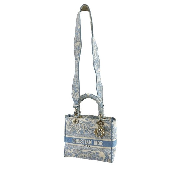 Christian Dior Toile de Jouy Lady D-Lite Bag Embroidered Canvas Cornflower Blue - Picture 13 of 15